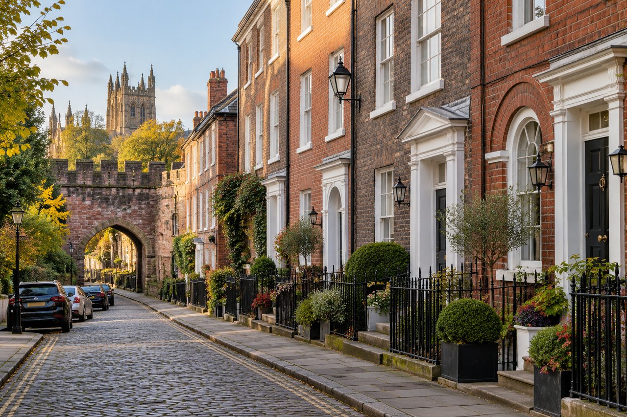 Georgian and Victorian brick terraces near the city walls in Chester